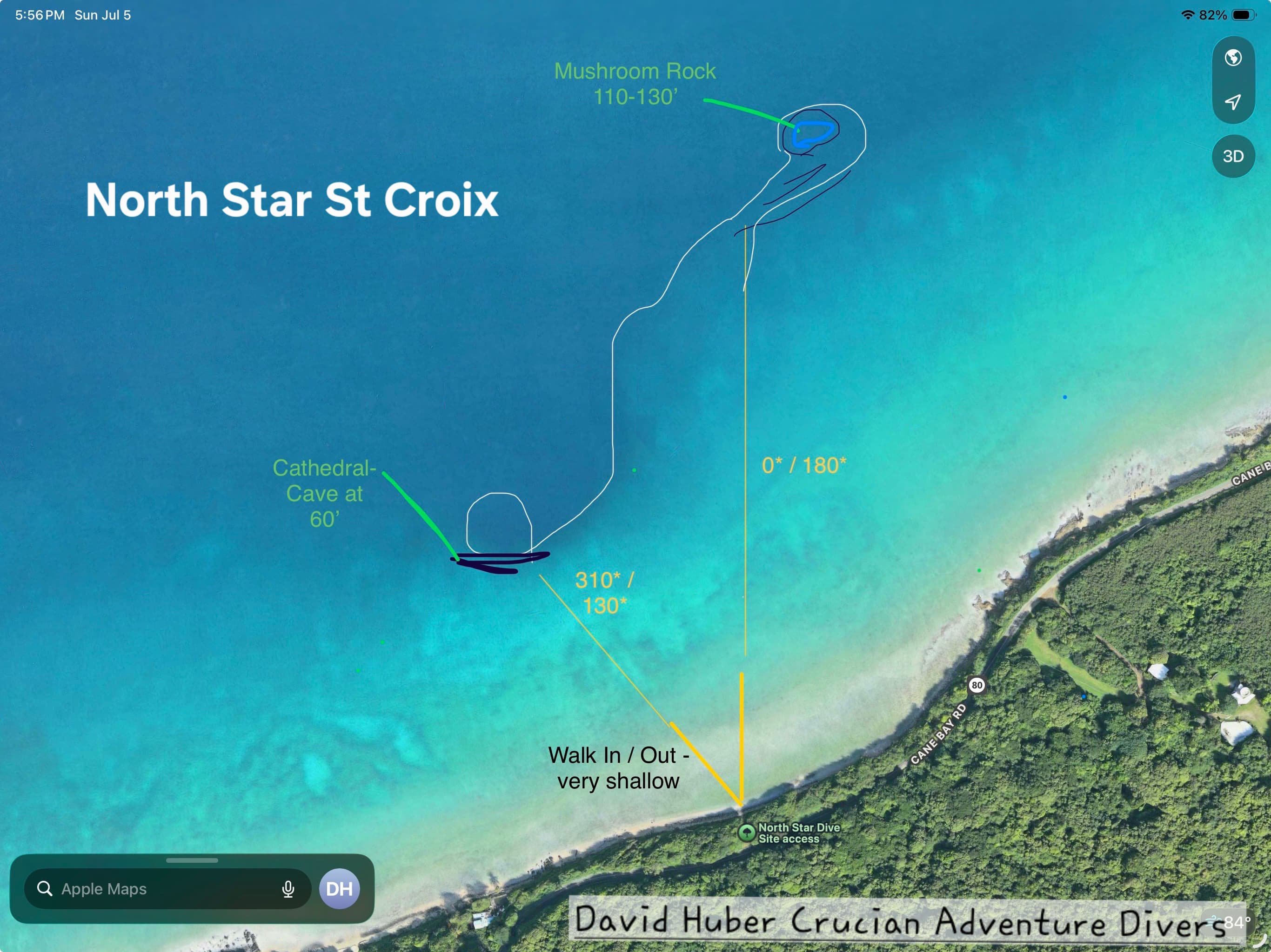 North Star Dive Site Map - Cane Bay